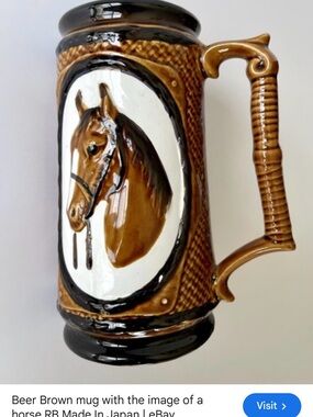 Brown Ceramic Horse Relief Mug - Home Art Decor